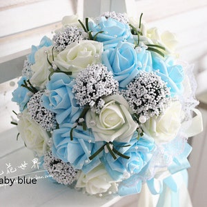 Baby Blue Wedding Bouquet PE Flowers Bridal Bouquet  Wedding Centerpieces Decorations