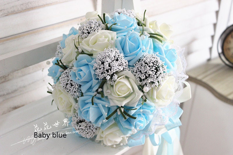 Baby Blue Wedding Bouquet PE Flowers Bridal Bouquet Wedding - Etsy
