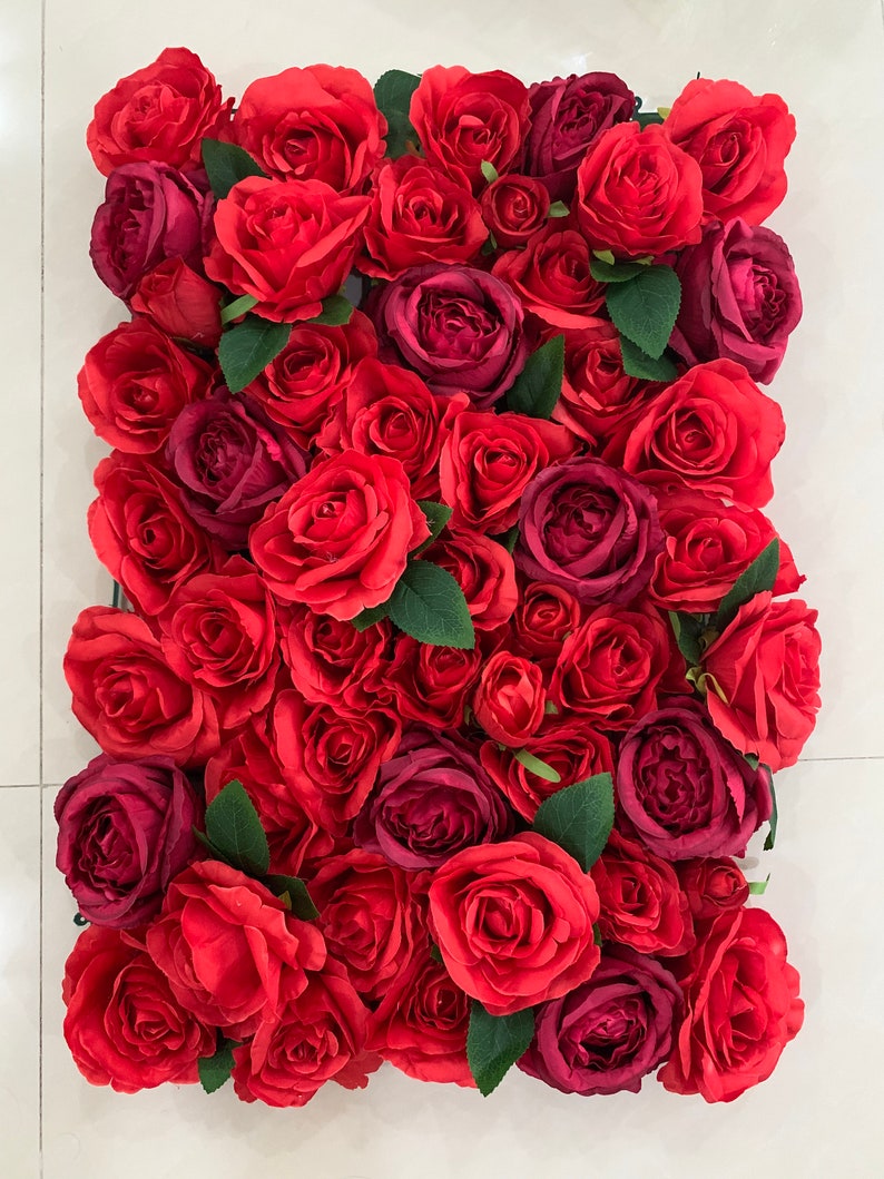 Red Wedding Flower Walls Artificial Rose Peony Green Leaf Etsy