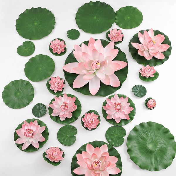 Lótus artificial rosa claro, simulando flores de lótus, em espuma PE, lírio d'água flutuante para piscina, flores artificiais para decoração de casamento, casa, jardim e piscina.