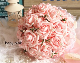 Fiori artificiali 25 pezzi di rose finte in schiuma lilla dall'aspetto reale con steli per bouquet da sposa fai da te centrotavola per addio al nubilato Flora