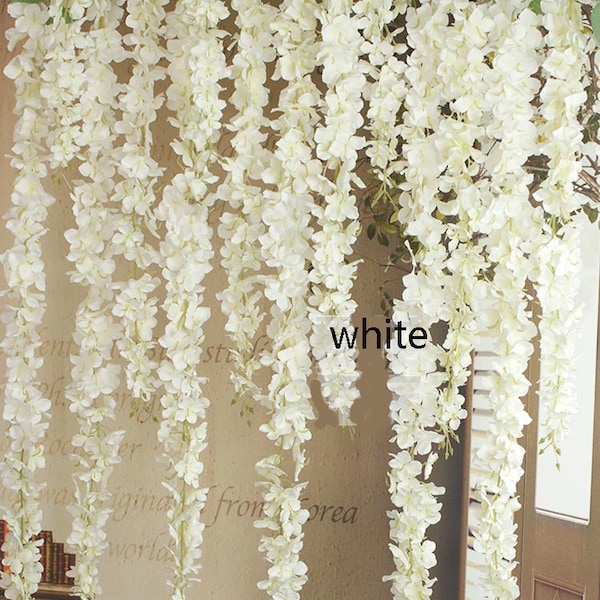 10 pcs Length 60/90/120cm Silk Wisteria Vine Garland Hanging Flowers For Outdoor Wedding Ceremony Arch Floral Decoration