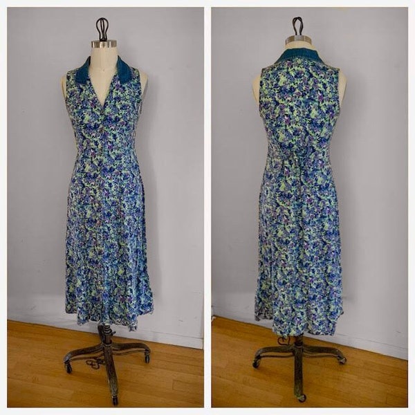 Vintage 90s All That Jazz Floral Sleeveless Midi Ankle Length Dress Size 8