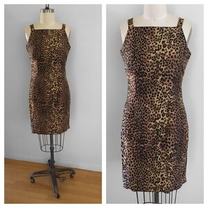 Vintage 90s Leopard Animal Print Cheetah 100% Silk Sleeveless Shift Mini Dress Size Medium Robbie Bee Cocktail Dress