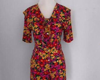 Vintage 90s Rampage Floral Short Sleeve Button Front Shorts Romper Jumpsuit Size X-Small or 3
