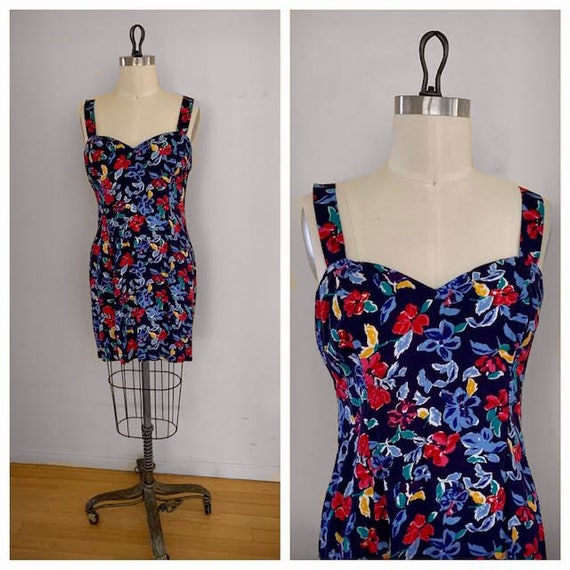 Vintage 90s Rampage Navy Blue Floral Sweetheart S… - image 1