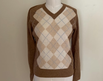 Vintage Esprit Arygle V Neck Sweater Brown and Tan Size Medium