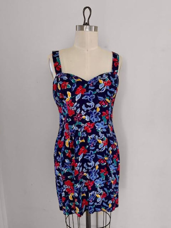 Vintage 90s Rampage Navy Blue Floral Sweetheart S… - image 2