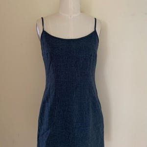 Vintage 90s Y2K  Johnathan Martin Navy Denim Mini Slip Dress Size 8