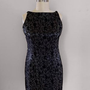 Vintage 90s All That Jazz Silver and Black Brocade Square Neck Sleeveless Mini Cocktail Dress Size 13/14