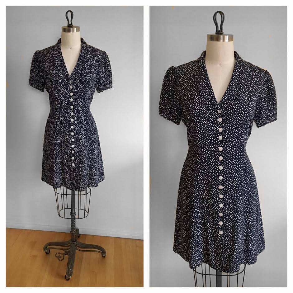 Vintage 1990s Gwen Stefani Don't Speak Style Dress Navy Blue Polka Dot  Button Front Short Sleeve Shirt Dress Size Medium Rockabilly - Etsy