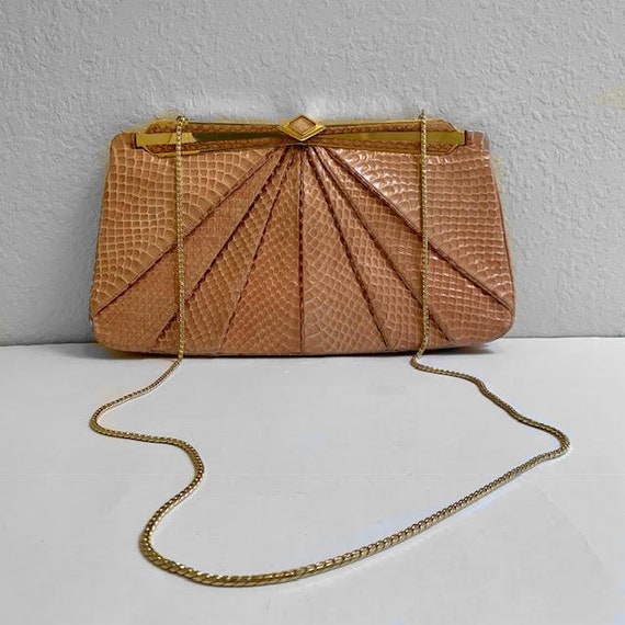 Vintage Snakeskin Clutch Salmon Pink Beige and Brown Clutch Purse 1970/'s Hand Bag 80/'s leather Reptile Purse Convertible Crossbody
