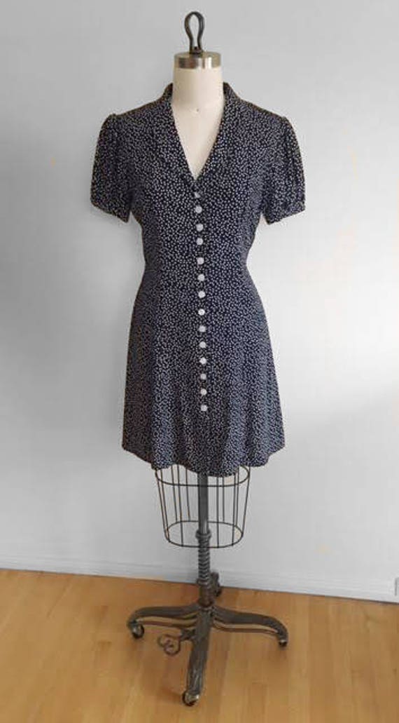 Vintage 1990s Gwen Stefani Don't Speak Style Dress Navy Blue Polka Dot  Button Front Short Sleeve Shirt Dress Size Medium Rockabilly - Etsy