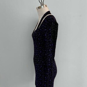 Vintage 90s Squeeze Black Floral Sweetheart Neckline Long Sleeve Bodycon Mini Dress Size Medium image 4