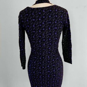 Vintage 90s Squeeze Black Floral Sweetheart Neckline Long Sleeve Bodycon Mini Dress Size Medium image 5