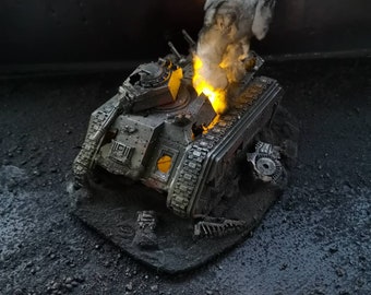 Pièce de décor de char chimère en feu détruite, jeux de guerre 28 mm