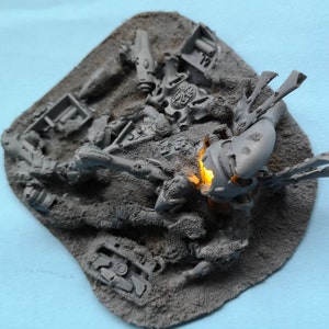 wargames scenery destroyed burning space elf dreadnought , LED lit