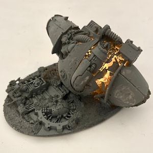 100mm ovel base  wargames burning battle robot led lit base.