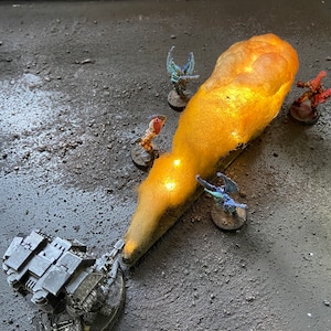 Led lit heavy flamer Blast marker for wargames.