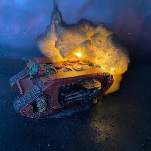 Led lit fire vehicle burning damage. Blast marker for  wargames.