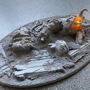 destroyed demonic  dreadnought scenic base, 170mm base. Led lit.