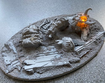 Socle scénique de dreadnought démoniaque détruit, socle de 170 mm. LED allumée.