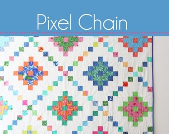 PIXEL CHAIN Quilt Pattern #182 by Cluck Cluck Sew - Jelly Roll Quilt Project in 3 Sizes - Large Throw, Queen, King - (W6093)