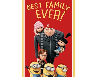 BEST FAMILY EVER! - Despicable Me - 24&quot; Panel in Red - Gru Lucy Minions - Cotton Quilt Fabric - Quilting Treasures - 26065-R (W5285)