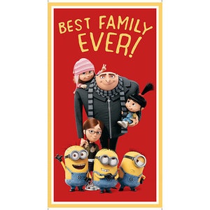 BEST FAMILY EVER! - Despicable Me - 24&quot; Panel in Red - Gru Lucy Minions - Cotton Quilt Fabric - Quilting Treasures - 26065-R (W5285)