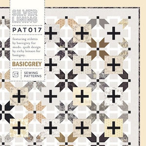Silver Lining Quilt Pattern by Basic Grey - Beautiful Geometric Pattern - 68" x 80" - Layer Cake Friendly - BG PAT017 (W6086)