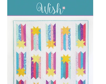 WISH Quilt Pattern #198 by Cluck Cluck Sew - Fat Quarter and Jelly Roll Friendly Quilt Project in 4 Sizes - Wish Upon a Shooting Star! W7156