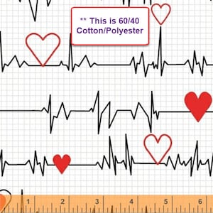 Calling All Nurses 60/40 Cotton/Polyester - Heart Beat EKG in White - Perfect for Hospital Scrubs & Hats - Windham Fabrics 38580-2 (W6879)