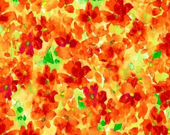 Orange Floral Fabric Etsy