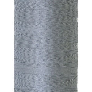 May include: A spool of gray thread on a white bobbin.