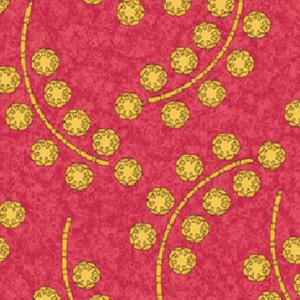 May include: A seamless pattern with a red background and yellow circles and lines. The circles are arranged in a circular pattern with lines connecting them.