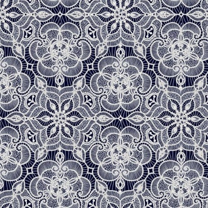 LUMINOUS LACE - Medallion in Navy -(Not Actual Lace) Metallic Silver Blue Cotton Quilt Fabric - Quilting Treasures Fabrics - 24432-N (W5663)