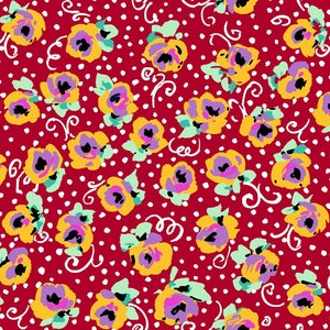 ADELINE - Stylized Tossed Floral in Red - Yellow Purple Cotton Quilt Fabric - QT Fabrics for Quilting Treasures Fabrics - 27032-R (W6344)
