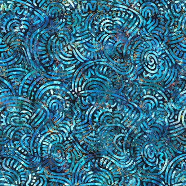 order　FABRIC ④ PREHISTORIC - Geo in Denim - Blue Swirl Geometric Cotton Quilt