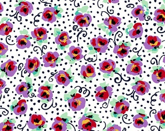 ADELINE - Stylized Tossed Floral in White - Purple Red Cotton Quilt Fabric - QT Fabrics for Quilting Treasures Fabrics - 27032-Z (W6345)