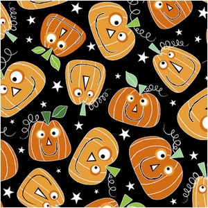 HALLOWEEN PARTY - Pumpkin Party in Black - Cute Orange Green Cotton Quilt Fabric - Kanvas Studio for Benartex Fabrics - 12551-12 (W8592)