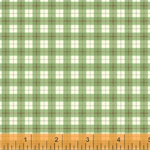 44" Remnant A WALK in the WOODS - Plaid in Green - White Tartan Check Cotton Quilt Fabric - Windham Fabrics - 50103-6 (W6071)