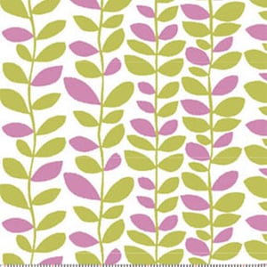 DORI - Vine in Kiwi Green and Pink - Contemporary Leaves Cotton Quilt Fabric - by Mitzi Powers for Benartex Fabrics - 1238-22 (W2363)