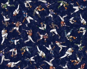 AMERICA'S PASTIME - lancer de joueur de baseball en bleu marine - tissu de courtepointe en coton rouge bleu vert - Dan Morris for QT Fabrics - 28353-N (W8268)