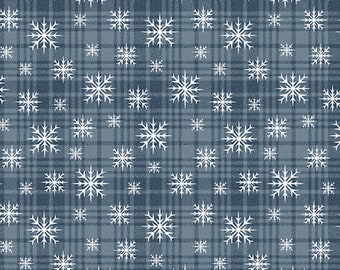 VERY WOOLY WINTER - Snowflake Plaid in Denim Blue - Wool Look Cotton Quilt Fabric - Cheryl Haynes for Benartex Fabrics - 10359-52 (W7915)