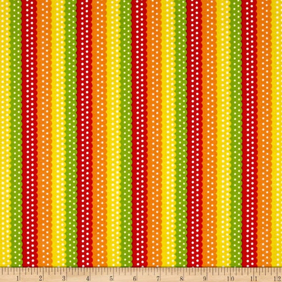 ON THE ROAD - Ribbon Stripe in Tomato Red - Green Stripes Cotton