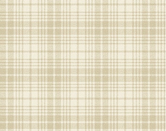 44" Remnant VERY WOOLY WINTER - Wool (Look) Plaid in Cream - Tartan Cotton Quilt Fabric Blender - Benartex Fabrics - 9615-07 (W7887)
