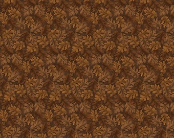 15" Remnant HARVEST BERRY - Harvest Leaves in Chocolate Brown - Autumn Cotton Quilt Fabric Blender - Benartex Fabrics - 7565-77 W6840