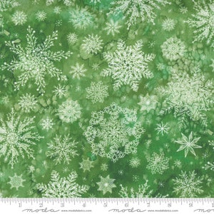 43" Remnant STARFLOWER CHRISTMAS - Watercolor Snowflakes in Green - White Cotton Quilt Fabric - 8483-19 - Moda Fabrics  (W8035)