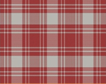 21" Remnant HENNESSY - Plaid in Red - Floral Reproduction Tartan Cotton Quilt Fabric - by Williamsburg for Windham Fabrics - 37155-4 (W3396)