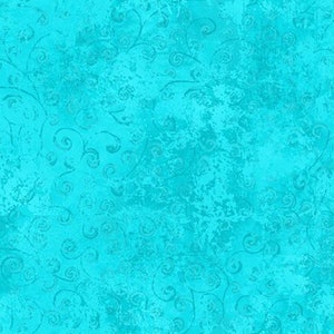 QUILTING TEMPTATIONS - Blender in Turquoise - Blue Swirl Swirls Scrolls Cotton Quilt Fabric - Quilting Treasures Fabrics - 22542-QZ (W5623)